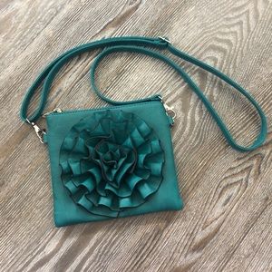 MELLOW WORLD | Teal Floral Leather Crossbody Bag
